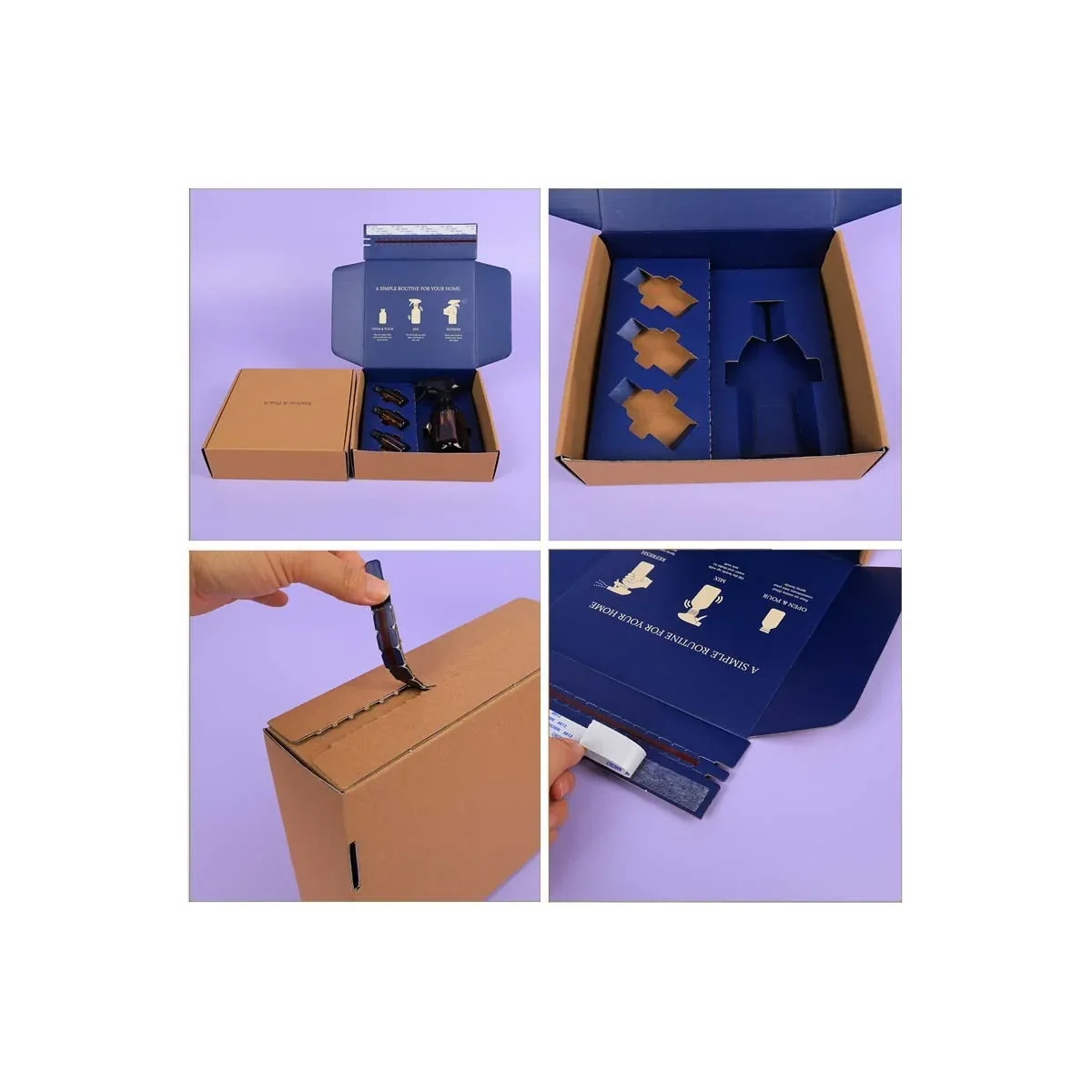 Printed mailer box with die-cut insert and corrugated material detail