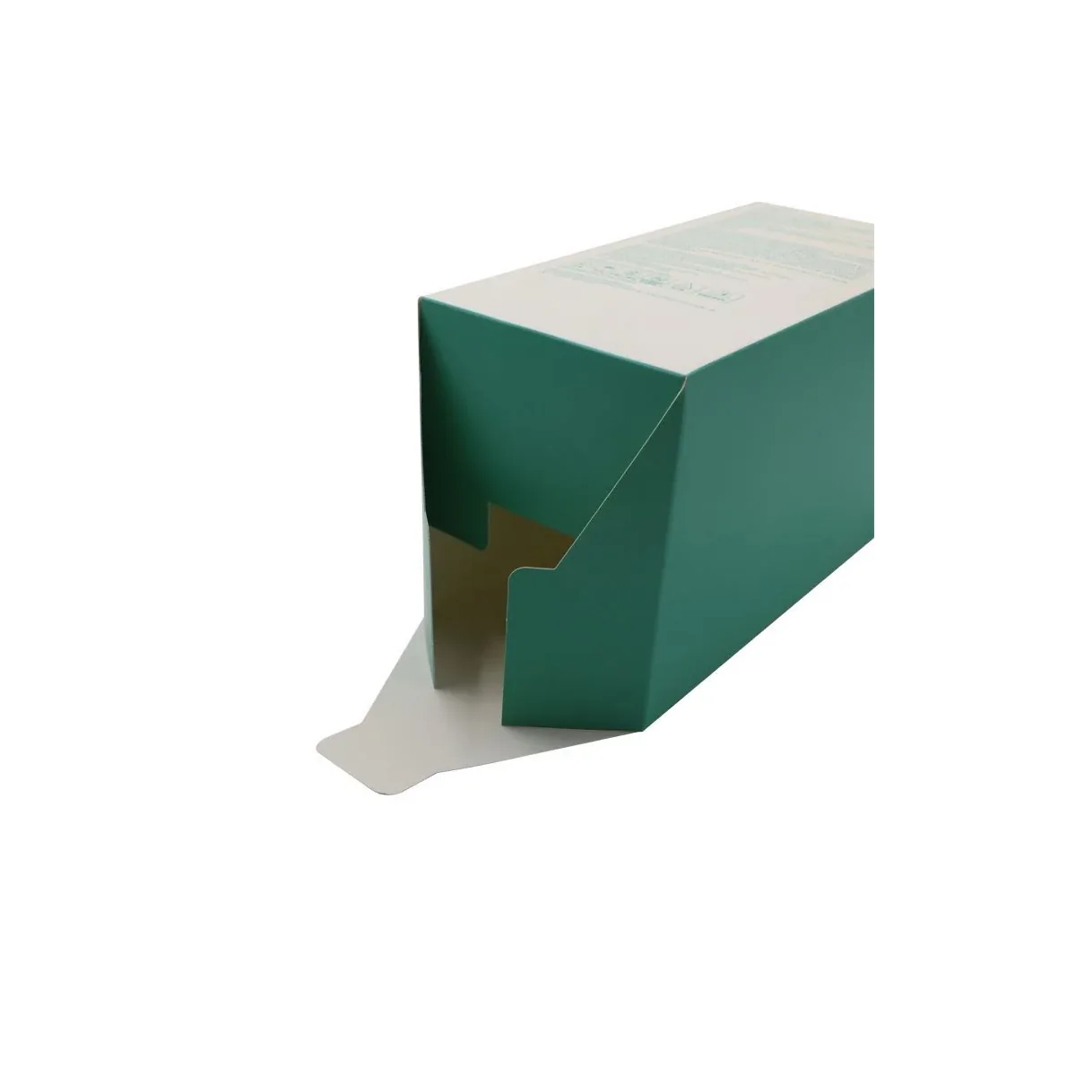 Green folding carton showing the lock-bottom construction