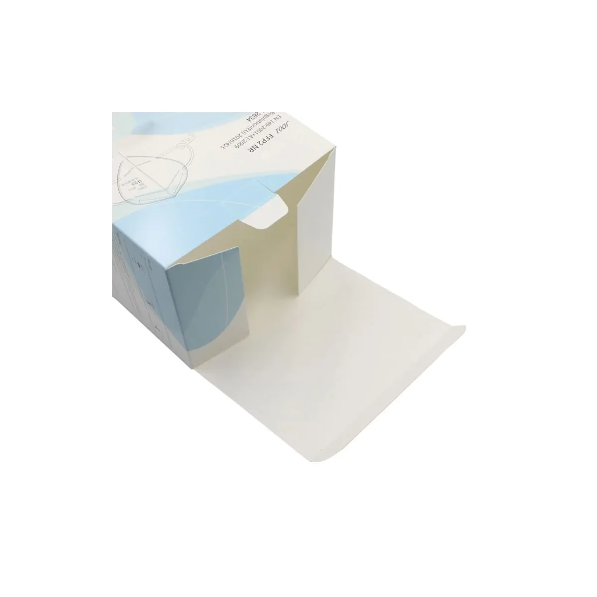 Printed folding carton with top and bottom flaps open