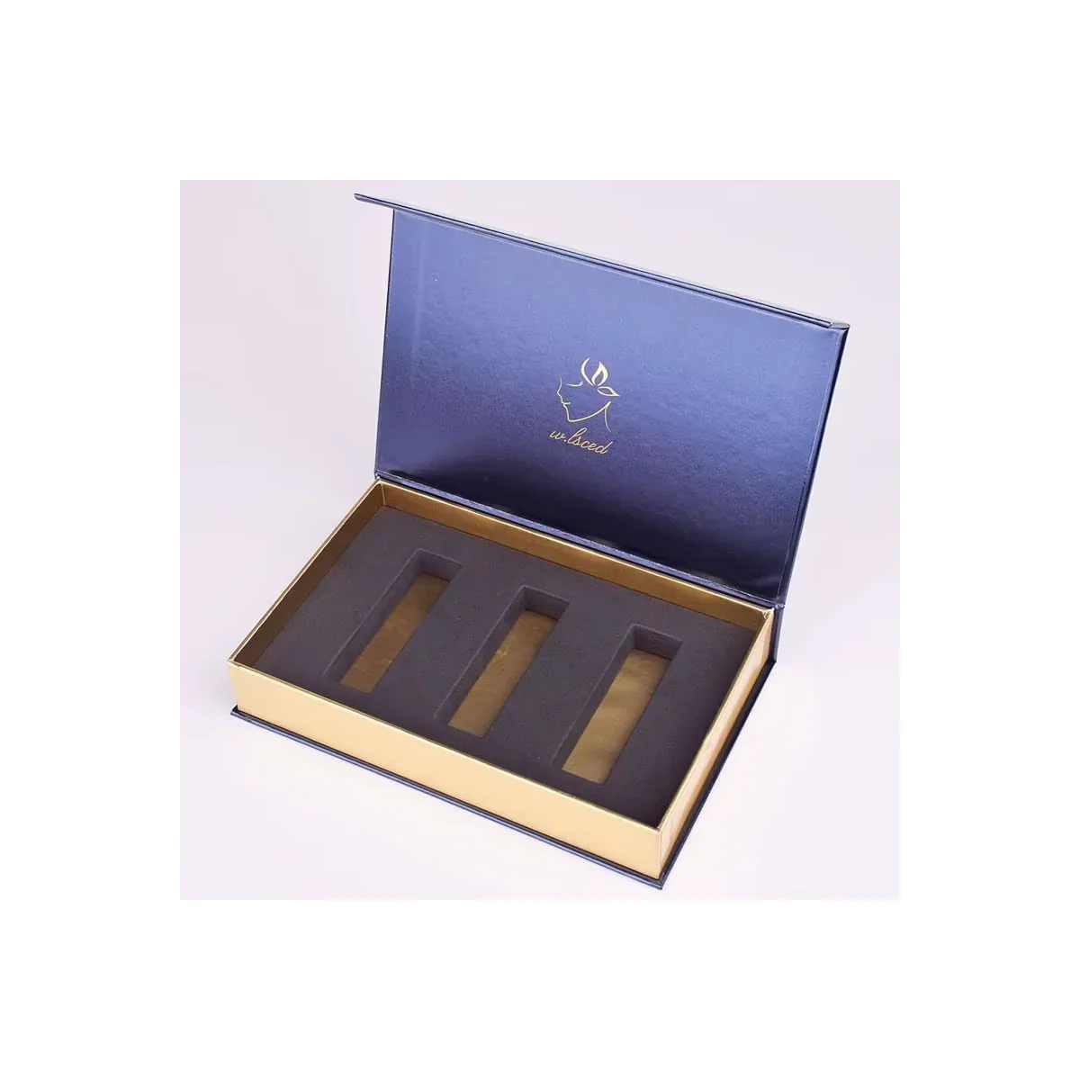 Open magnetic rigid box with a black EVA insert