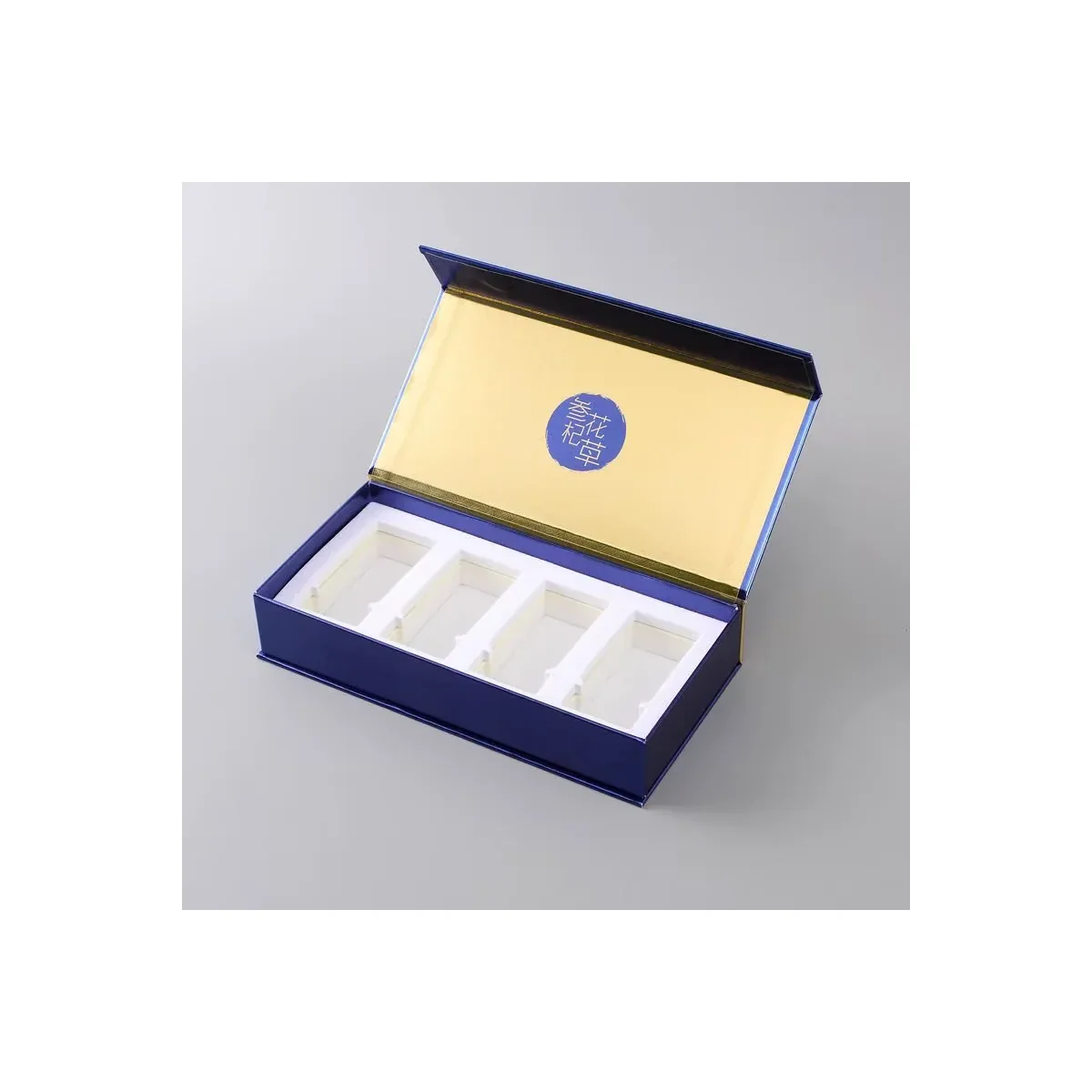 Open magnetic rigid box with a two-layer EVA insert