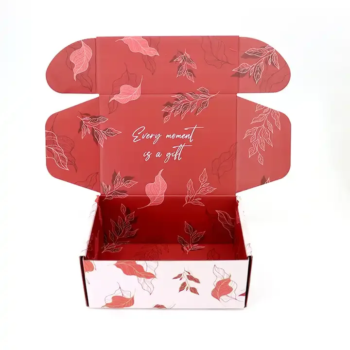 Open printed self-locking corrugated mailer with interior artwork and folding flaps, style reference