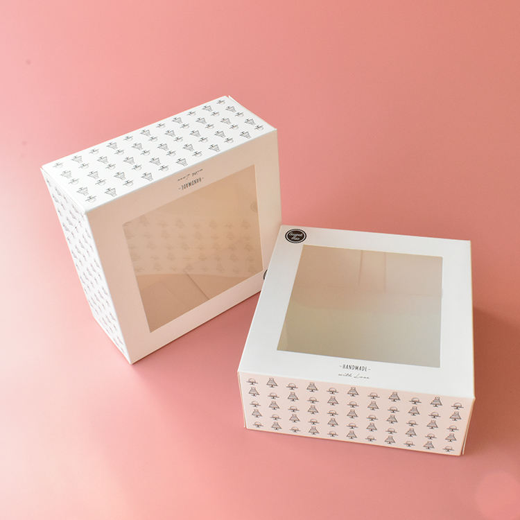 Retail bakery cartons with square product-display windows
