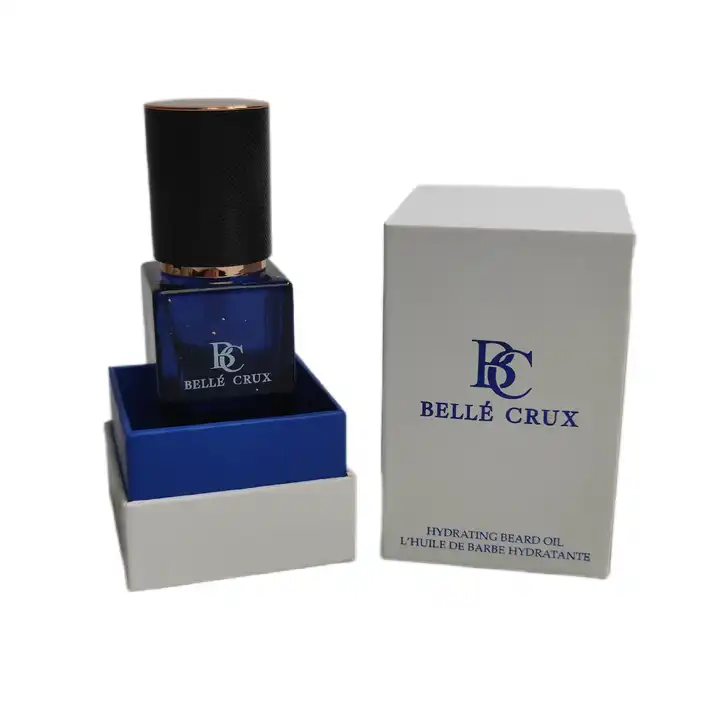 Cosmetic bottle seated in a fitted paperboard insert beside its matching carton