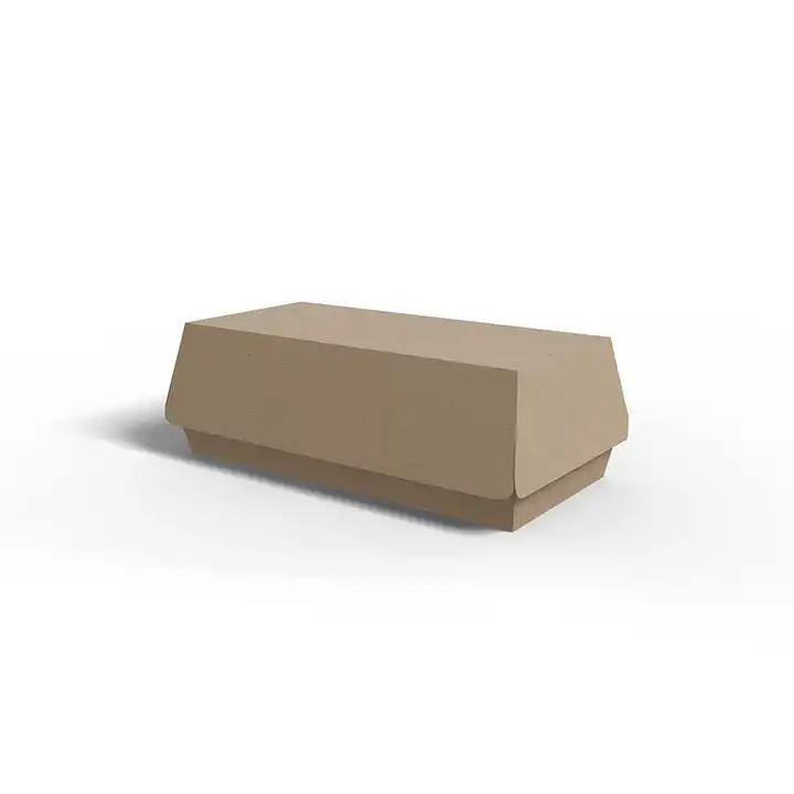 Closed brown kraft clamshell food carton with a hinged lid